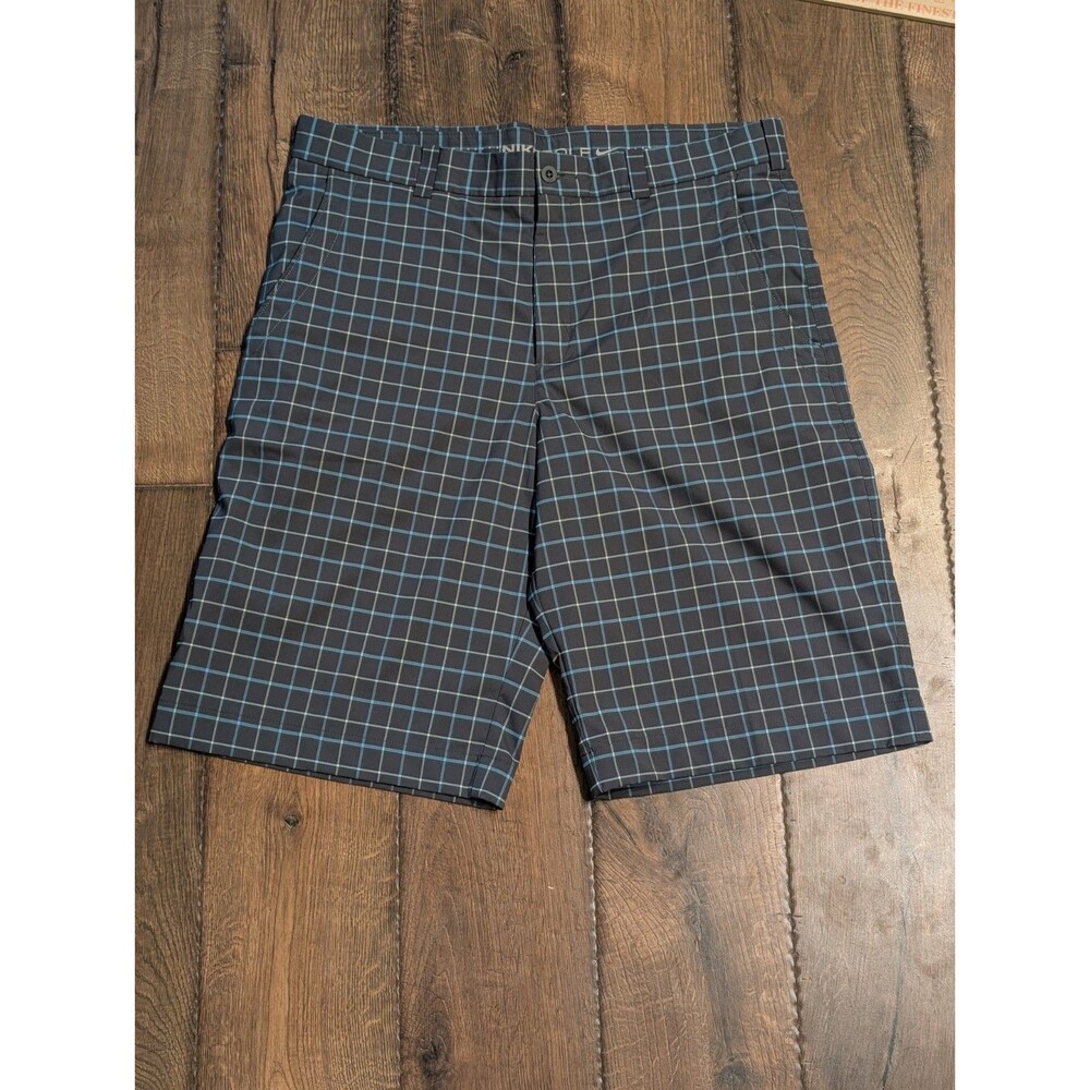 Nike Golf Flat Front Chino Shorts Men's 34 Gray/Blue Plaid Performance